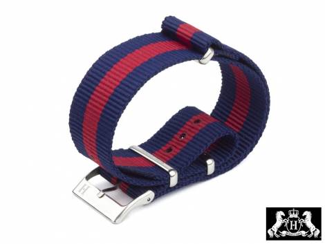 Watch strap -Umea- 24mm blue nylon/textile with red stripe in NATO style one piece strap by HAGLUND - Bild vergr��ern 