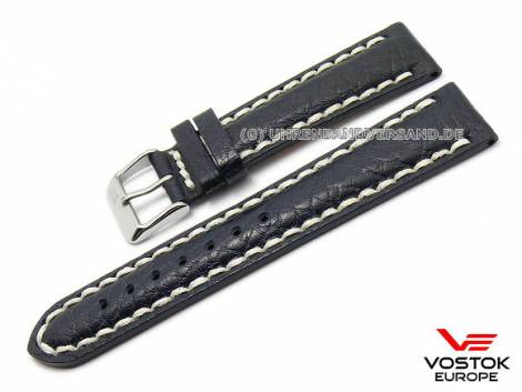 Original watch strap 20mm dark blue leather grained for K-3 and Rocket N1 by VOSTOK EUROPE - Bild vergr��ern 