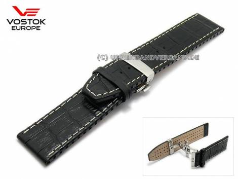Original watch strap 25mm black leather alligator grain for Ekranoplan by VOSTOK EUROPE - Bild vergr��ern 