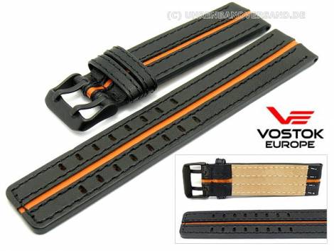 Replacement watch strap Vostok Europe 22mm black/orange leather smooth stitched - Bild vergr��ern 
