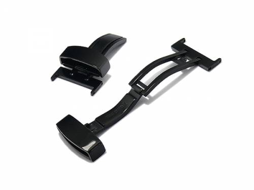 Kippfaltschliee (HeKFS-07) 24mm schwarz Edelstahl poliert fr Leder-Uhrenarmbnder - Bild vergrern 