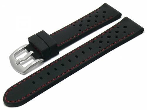 Uhrenarmband -Bologna- 22mm schwarz Silikon Racing-Look rote Naht von MEYHOFER (Schlieenansto 20 mm) - Bild vergrern 
