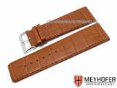 Watch strap XL Girona 30mm light brown leather alligator grain stitched by MEYHOFER (width of buckle 28 mm)