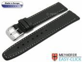 Meyhofer EASY-CLICK watch strap Tabor 16mm black leather grained light stitching (width of buckle 14 mm)