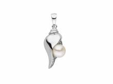 Schmuckanhänger/Halsschmuck Muschel mit Perle & Zirkonia-Steinen echt Silber 925 rhodiniert (24 x 12 mm)