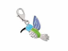 Dekorativer Charm-Anhänger Kolibri 925 Sterlingsilber multicolor mit Karabinerhaken 