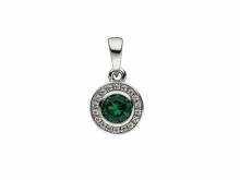 Schmuckanhänger/Halsschmuck Zirkonia grün/weiß rund echt Silber 925 rhodiniert (7 x 7 mm)