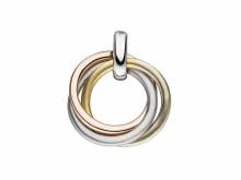 Schmuckanhänger/Halsschmuck Ringe tricolor teilmattiert echt Silber 925 rhodiniert (26 x 22 mm)