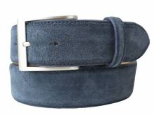 Hochwertiger Ledergürtel MADE IN ITALY blau veloursartig - Größe 120 (Breite ca. 4 cm)