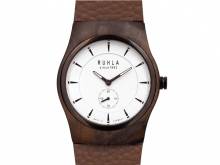 ABVERKAUF: Herrenuhr Sandelholz dunkelbraun Ziffernblatt weiß Lederband hellbraun von Ruhla (*GD*HU*)