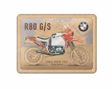 Deko-Blechschild / Retro-Reklameschild BMW - R 80 G/S Paris Dakar beige/weiß/rot/blau 15 x 20cm von Nostalgic-Art