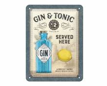 Deko-Blechschild / Retro-Reklameschild Gin & Tonic Served Here grau/beige/blau 20 x 15cm von Nostalgic-Art