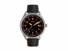 Automatik-Armbanduhr Beobachter Edelstahl silberfarben Ziffernblatt schwarz/orange Made in Germany v. ARISTO (*AV*HU*)