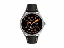 Automatik-Armbanduhr Pilot Edelstahl silberfarben Ziffernblatt schwarz/orange Made in Germany v. ARISTO (*AV*HU*)