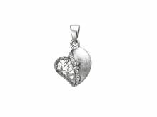 Schmuckanhänger/Halsschmuck kleines Herz teilweise eismattiert echt Silber 925 rhodiniert (14 x 11 mm)