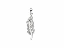 Schmuckanhänger/Halsschmuck Feder mit Zirkonia-Steinen echt Silber 925 rhodiniert (32 x 9 mm)