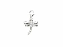 Dekorativer Charm-Anhänger Libelle mit Zirkonia-Steinen echt Silber 925 rhodiniert mit Karabinerhaken