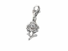 Dekorativer Charm-Anhänger Rose mit Zirkonia-Stein echt Silber 925 rhodiniert mit Karabinerhaken