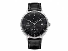Automatik-Armbanduhr Junkers 9.11.01.02 Bauhaus Edelstahl poliert Ziffernblatt schwarz Leder-Uhrenarmband (*JK*HU*)