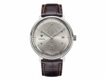 Automatik-Armbanduhr Junkers 9.11.01.03 Bauhaus Edelstahl poliert Ziffernblatt grau Leder-Uhrenarmband (*JK*HU*)