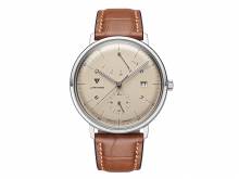 Automatik-Armbanduhr Junkers 9.11.01.05 Bauhaus Edelstahl poliert Ziffernblatt beige Leder-Uhrenarmband (*JK*HU*)
