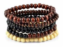 (Schmuck-) Armband-Set 6-teilig Holz schwarz/braun/beige - Bandlänge ca. 20cm
