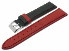 Watch strap GMT-Serie 20mm red/black leather grained black/red stitched ATELIER FERRER CHANNEL (width of buckle 18 mm)