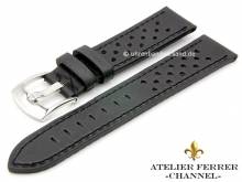 Uhrenarmband Monza 24mm schwarz Leder Racing-Look abgenäht von ATELIER FERRER CHANNEL (Schließenanstoß 22 mm)