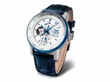 Automatik-Armbanduhr GAZ-14 Anzeige Gangreserve offene Unruh Edelstahl Ziffernblatt silber von VOSTOK EUROPE  (*VE*HU*)