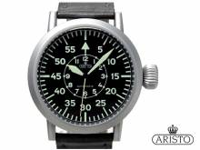 Automatik-Armbanduhr B-Uhr Edelstahl silberfarben Ziffernblatt schwarz Lederband Made in Germany von ARISTO (*AV*HU*)