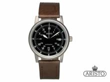 Automatik-Armbanduhr Sextant Titan Ziffernblatt schwarz Lederband Made in Germany von ARISTO (*AV*HU*)