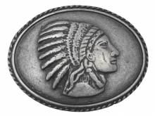 Gürtelschließe Metall altsilberfarben Indianer-Motiv passend für Gürtelbreite 40 mm