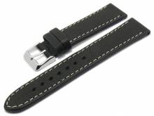 Uhrenarmband Eco Rodeo 24mm schwarz zertifiziertes Naturleder vegetabil helle Naht von BECO (Schließenanstoß 22 mm)
