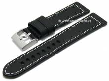 Uhrenarmband Vintage 24mm schwarz Leder vegetabil gegerbt helle Naht von BECO (Schließenanstoß 22 mm)
