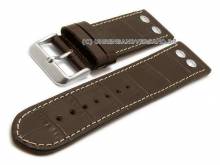 Uhrenarmband Lindbergh 22mm dunkelbraun Leder Alligator-Prägung helle Naht (Schließenanstoß 20 mm)