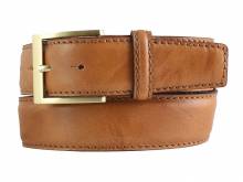 Hochwertiger Ledergürtel MADE IN ITALY cognac strukturiert goldfarbene Schließe - Größe 120 (Breite ca. 4 cm)