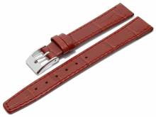 Watch strap 12mm clip lug attachment red leather alligator grain stitched (width of buckle 10 mm)