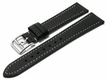 Watch strap Boissy 20mm black leather EASY-CLICK spring bars grained light stitching (width of buckle 16 mm)