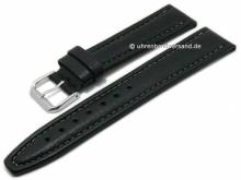 Watch strap 24mm black leather grained matt stitched by CONDOR (width of buckle 20 mm)