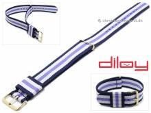 Uhrenarmband 22mm dunkelblau Nylon weiße und lilafarbener Streifen Durchzugsband von DILOY
