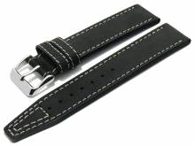 Watch strap Nevada 24mm black leather smooth light stitching by DI-MODELL (width of buckle 22 mm)