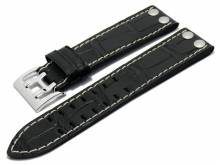 Watch band 20mm black by Di-Modell Venezuela alligator grain light stitching (width of buckle 20 mm)