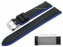 Uhrenarmband Daytona 20mm schwarz Leder/Silikon glatt blaue Seitenkanten von DI-MODELL (Schließenanstoß 18 mm)