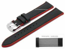 Uhrenarmband Daytona 20mm schwarz Leder/Silikon glatt rote Seitenkanten von DI-MODELL (Schließenanstoß 18 mm)