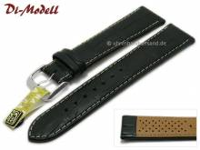 Well-crafted watch strap 20mm black genuine Alligator light stitching by DI-MODELL (width of buckle 18 mm) - EU ONLY