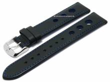 Uhrenarmband Jerez 20mm schwarz Leder Racing-Look blaue Naht von DI-MODELL (Schließenanstoß 18 mm)