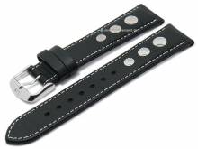 Watch strap Jerez 18mm black leather racing look white stitching by DI-MODELL (width of buckle 16 mm)