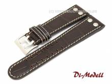 Uhrenarmband 22mm dunkelbraun Di-Modell Venezuela Alligator-Prägung helle Naht mit Nieten (Schließenanstoß 20 mm)