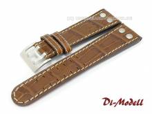 Uhrenarmband 22mm hellbraun Di-Modell Venezuela Alligator-Prägung helle Naht mit Nieten (Schließenanstoß 20 mm)