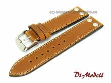 Uhrenarmband 22mm hellbraun Di-Modell IKARUS glatt helle Naht mit Nieten (Schließenanstoß 20 mm)